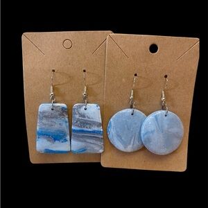 Blue and White Marble Earrings Set